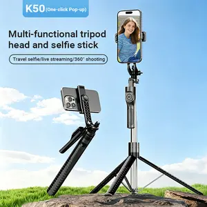 K50 Handheld Selfie Stick Tripod, 1.9m Extendable Stabilizer with Wireless Remote, 360° Rotation Phone Holder for Photography Vlogging