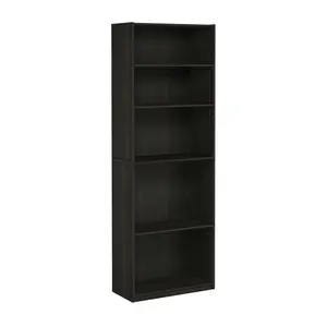 JAYA 5-Tier Adjustable Shelves Bookcase, Composite Wood, Easy Assembly, 9.5x24.5x71.2 in, for Living Room & Home Office, Espresso Solid Wood Bookshelf
