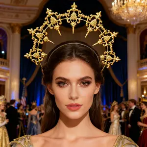 Women Headpiece Sun Halo Crown Elegant Crown Design Vintage Headwear Cosplay Girl Lolita Halloween Carnival Party Costume Props Metal Headband