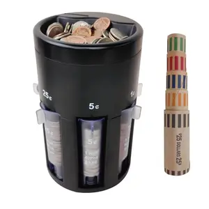 5 in 1 Coin Sorter, 1 Count Automatic Coin Counter with Coin Wrappers, Coin Bank & Coin Holder, Quickly & Accurate Coin Sorter
