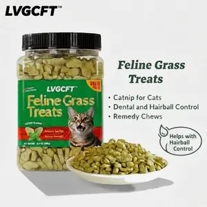 LVGCFT 13.4 0Z Cat Grass Treats Natural Salmon FlavorHealthy Cat Snacks Training Biscuits Catnip for Cats Dentaland Hairball Control Treats Remedy Chews