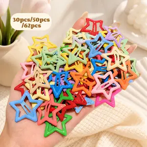 30pcs/50pcs/62pcs Y2K Star Hair Clips - Hollow Kawaii Metal Non-Slip Snap Barrettes, Pastel & Neon Colorful Star Shapes with Pointed Tips for s & Women, Cute Ponytail, Braids, Buns, Everyday Hairstyles