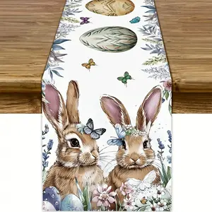 1Pcs Easter Table Runner, Cute Rabbit Pattern, Charming Rabbit Pattern, Spring New Home Decor, Durable Polyester Material, Easy Maintenance, Versatile Home Use, Suitable for Dining Room Kitchen TV Cabinet