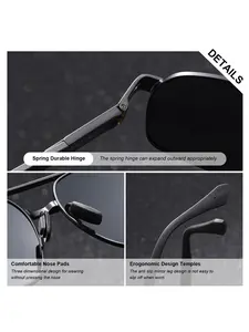 Luckace Men's Sunglasses, Fashionable Lightweight PC Square Frame, Uv400 Protection, Polarized Lens, Gift Box, High-Quality Gift