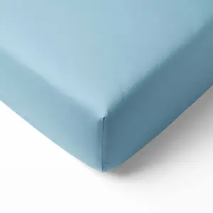 Bacati Solid 100% Cotton Percale Fitted Crib Sheet – Light Aqua