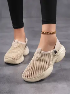 Women's Slip-On Lightweight Walking Shoes, Breathable Hollow Out Design, Anti-Slip Outdoor Hiking Flats, Two-Way Wear, Comfortable Daily Wear