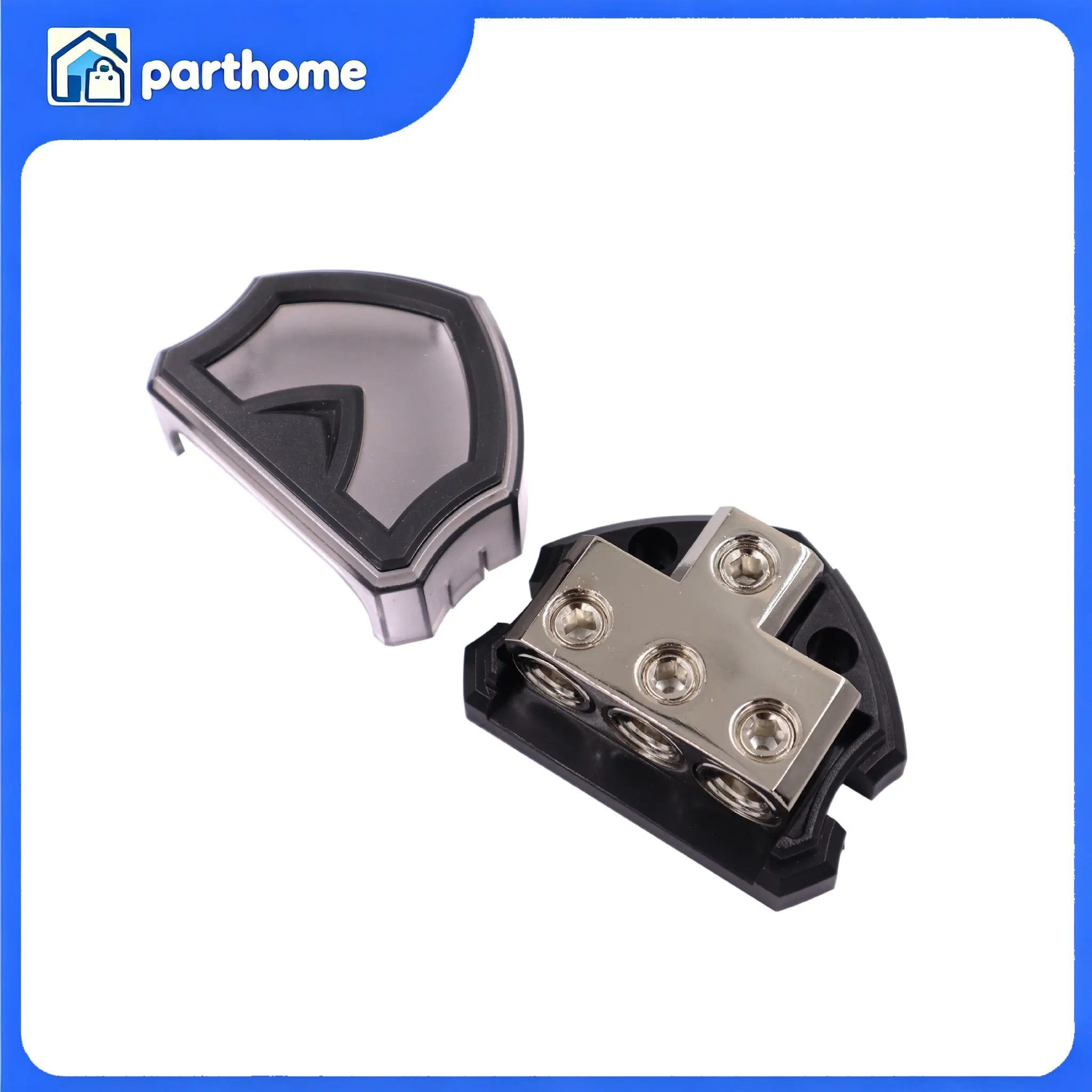 Black Silver Metal 1 In 3 Out 0 AWG Audio Power Ground Distribution Block With Protective Cover For Car Truck Marine Boat Amplifier Wiring Setup