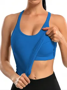 Women's Yoga Sports Tank Top, Short Cut Navel Back Design, High Stretch Slimming, Breathable Quick Dry Seamless Fabric, Breathable Athletic Top, Athletic Yoga Tops