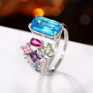 Geometric Colorful CZ Women Rings 2026 Bright Bridal Rings for Wedding Party One Size Opening Resizable Fashion Jewelry