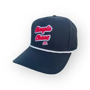 Simple Chaos Co. Cumberland Black Red Trucker Hat with Raised Red Stitching White Outline & White Snapback One Size Fits Most