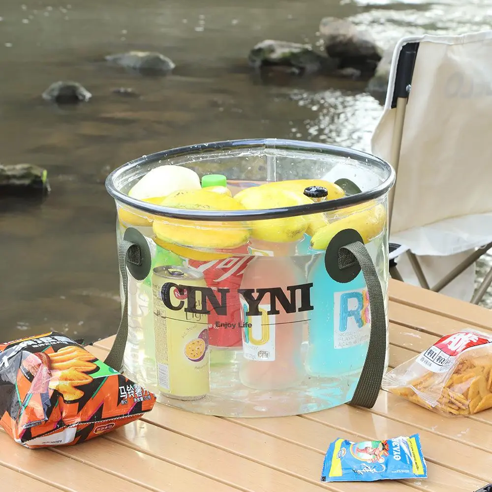 Collapsible Clear Bucket, Portable Multifunctional Round Water Basin for Camping Fishing Outdoor Washing