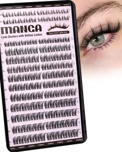 Calphdiar Lash Clusters Wispy Natural Eyelash Clusters Manga Lashes Clusters 10-16mm Individual Lashes Clear Band C Curly Eyelash Extensions with Bottom Lash for Salon-Worthy Lash Extension at Home