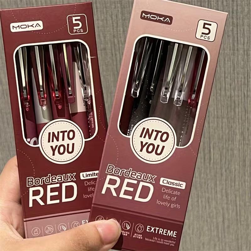 5-Pack Vintage Bordeaux Red 0.5mm Gel Pens come with smooth black ink that provides consistent, skip-free writing for clear, neat handwriting in office and daily use