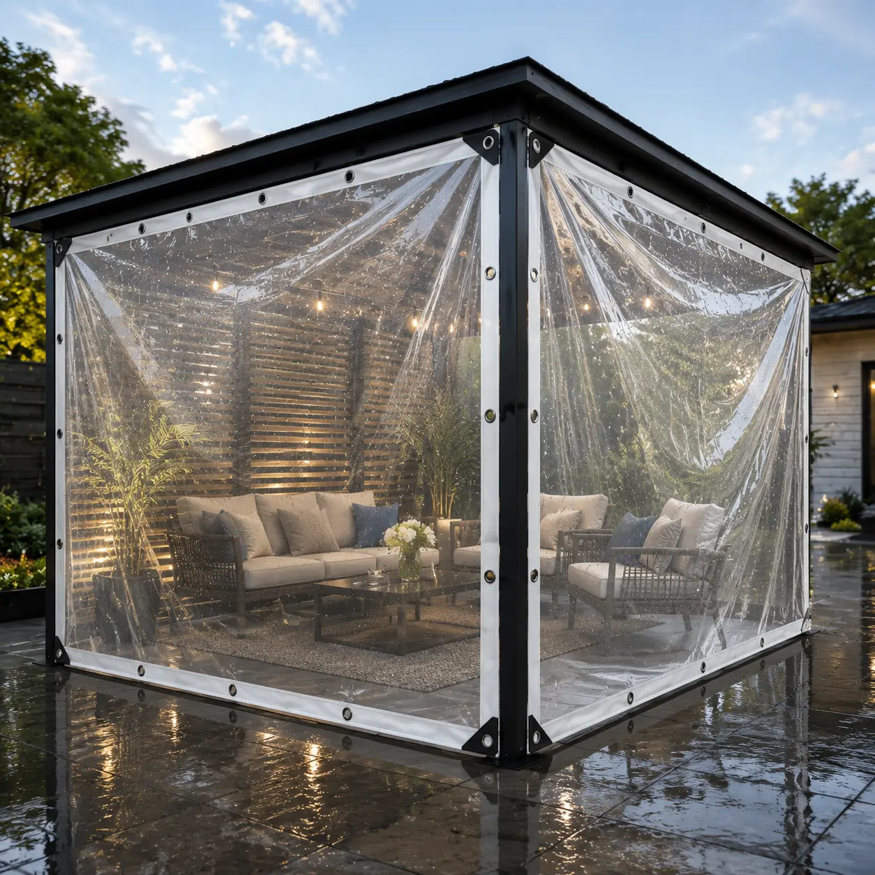 Windproof Portable Heavy-Duty Clear Vinyl Tarpaulin, 10 × 13 Ft Outdoor Transparent Waterproof Canopy with Reinforced Circular Eyelets, Protective Cover for Patio Outdoor Dining Area dustproof protection rivet reinforce