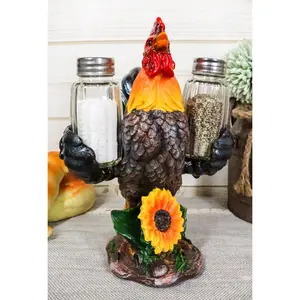 Farm Barnyard Rooster Salt Pepper Shakers Holder Figurine Spice To Crow About