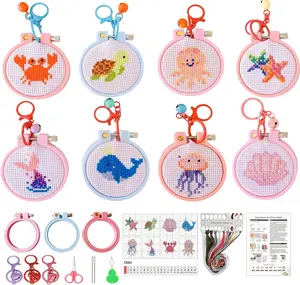 8 Pack Cross Stitch Kits for Beginners,Marine Animals Stamped Cross Stitch Kits for Kids,Crafts for Girls 8-12 Embroidery Kit 11CT Cross Stitch Kit for Beginners with Frame
