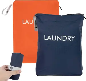 2 Pack Travel Laundry Bag for Dirty Clothes - Foldable and Washable Waterproof Nylon Bag with Zipper, Portable Large Laundry Organizer for Travel Gym Beach Camping and Dorm, Large 20“ x 14”