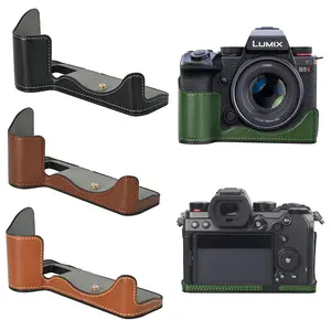 PU Leather Camera Half Case for Panasonic Lumix S5 S5II S5 M2 Battery Opening Bottom Cover