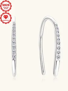 S925 silver moissanite open loop earrings, total weight 0.08CTW, women's U-shaped half loop earrings, suitable for daily jewelry gifts