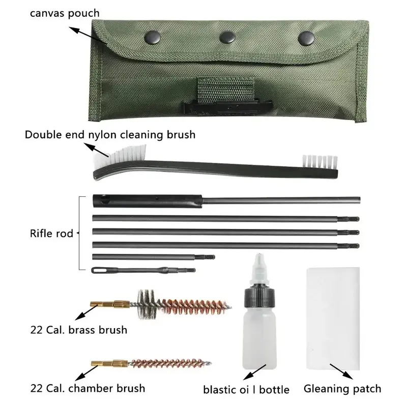 A set of AR15 M16 M4 gun brush cleaning kits, suitable for cleaning air guns and handguns, and for 5.56mm, .223, .22LR, .22 caliber tactical rifles and shotguns
