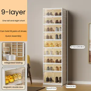 UFORU 9-Tier Foldable Shoe Rack Organizer for Closet,Stackable Sneaker Storage Boxes with Door,Easy Assembly,Plastic Boot Organizer Boxes for Hallway,Living Room,Closet