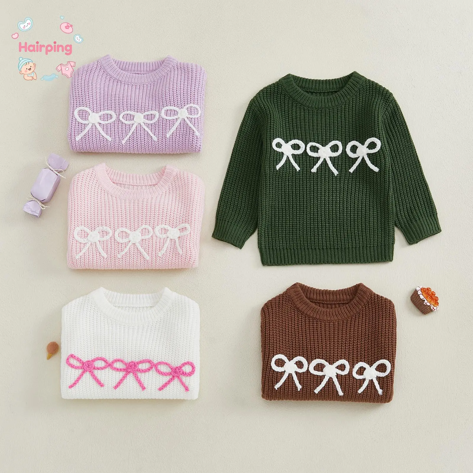 Newborn Girl Sweater, Casual Bow Embroidery Warm Knitted Long Sleeves Pullover, Infant Knitwear for Toddler, Casual Baby Girls Sweater
