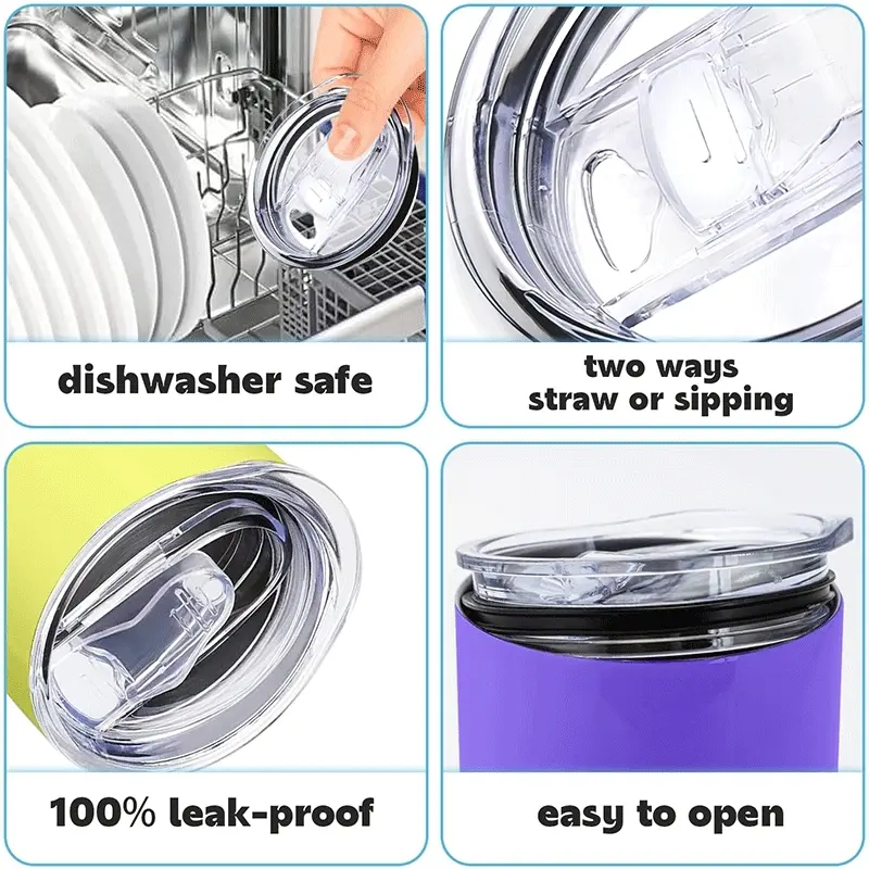 20oz Skinny Tumbler Drinkware Replacement Lids, Spill Proof Splash Resistant Silicone Sliding Covers, Straw Friendly, Dual Function Lid, BPA Free, Reusable Cup Lid, Straw Sip Lid