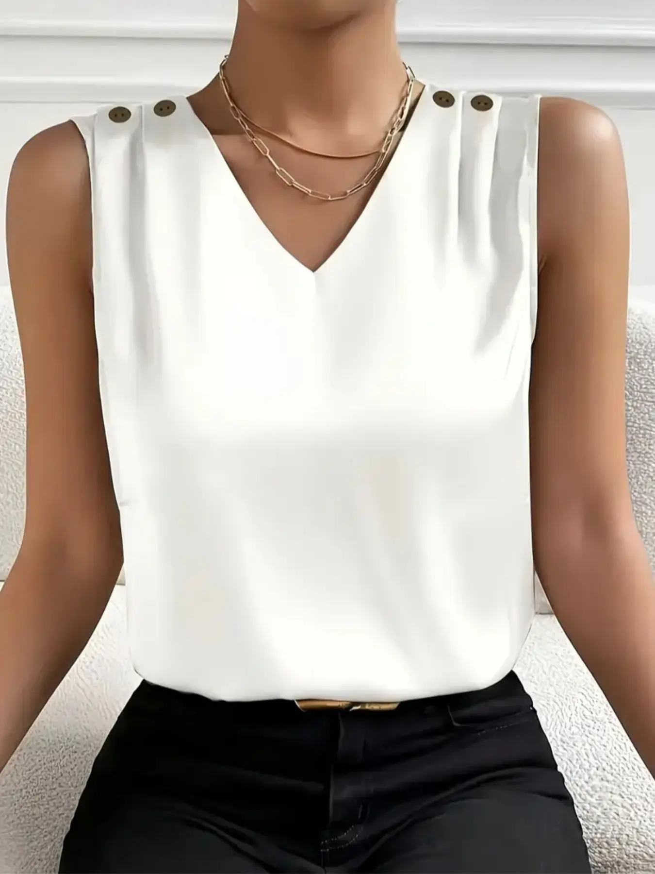Elegant Satin Women's V Neck Sleeveless Top Vest, Casual Sleeveless Tops, Basic Minimalist Casual Fitted Woven Fabric, Summer Fashion, Moderate Thickness, Perfect for Daily Wear, Womenswear, Satin Cami