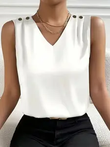 Elegant Satin Women's V Neck Sleeveless Top Vest, Basic Minimalist Casual Fitted Woven Fabric, Summer Fashion, Moderate Thickness, Perfect for Daily Wear, Womenswear, Satin Cami