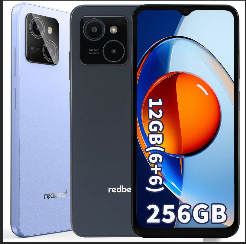 Redbeat E3 Android スマートフォン 12+256GB ブルー Redbeat E3 Android 14, 12GB(6+6) RAM+256GB ROM, GAMING, Octa-Core