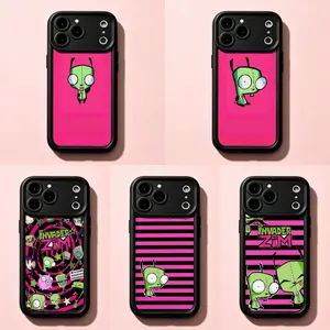 Invad3r Zim Gir Black & Pink Striped Phone Case|Gift For Fans|Y2K Emo Cartoon Protective Cover For iPhone 17 Pro Max 16 15 14 13 mini 12 mini 11 for Samsung S21 S22 S23 S24 S25 S26 Phone Case|Gift for Her/Him