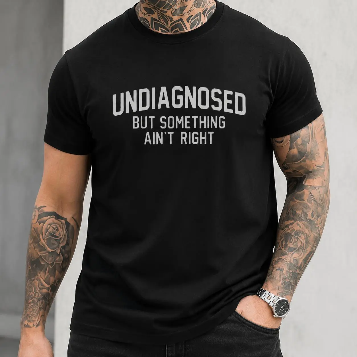 Unisex Cotton Seamless Shortsleeve Round Neck T-Shirt Top - Smooth Soft Fabric, Bold White Text Black Casual Streetwear, Relatable Undiagnosed Mental & Physical Humor Tee for Daily Outfits, Tshirt