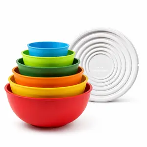 Greentainer 6pcs Multicolor Nesting Bowls with Lids | Microwave Safe BPA-Free Plastic Prep Set | Space-Saving Meal Prep Containers for Baking & Storage, large salad Transparent