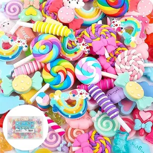 P-HDJ018    120pcs Slime Charms Resin Fake Candy Charms Kawaii Cute Set Mixed Assorted Sweets Flatback Slime Beads Making Supplies for DIY Craft Making and Ornament Scrapbooking