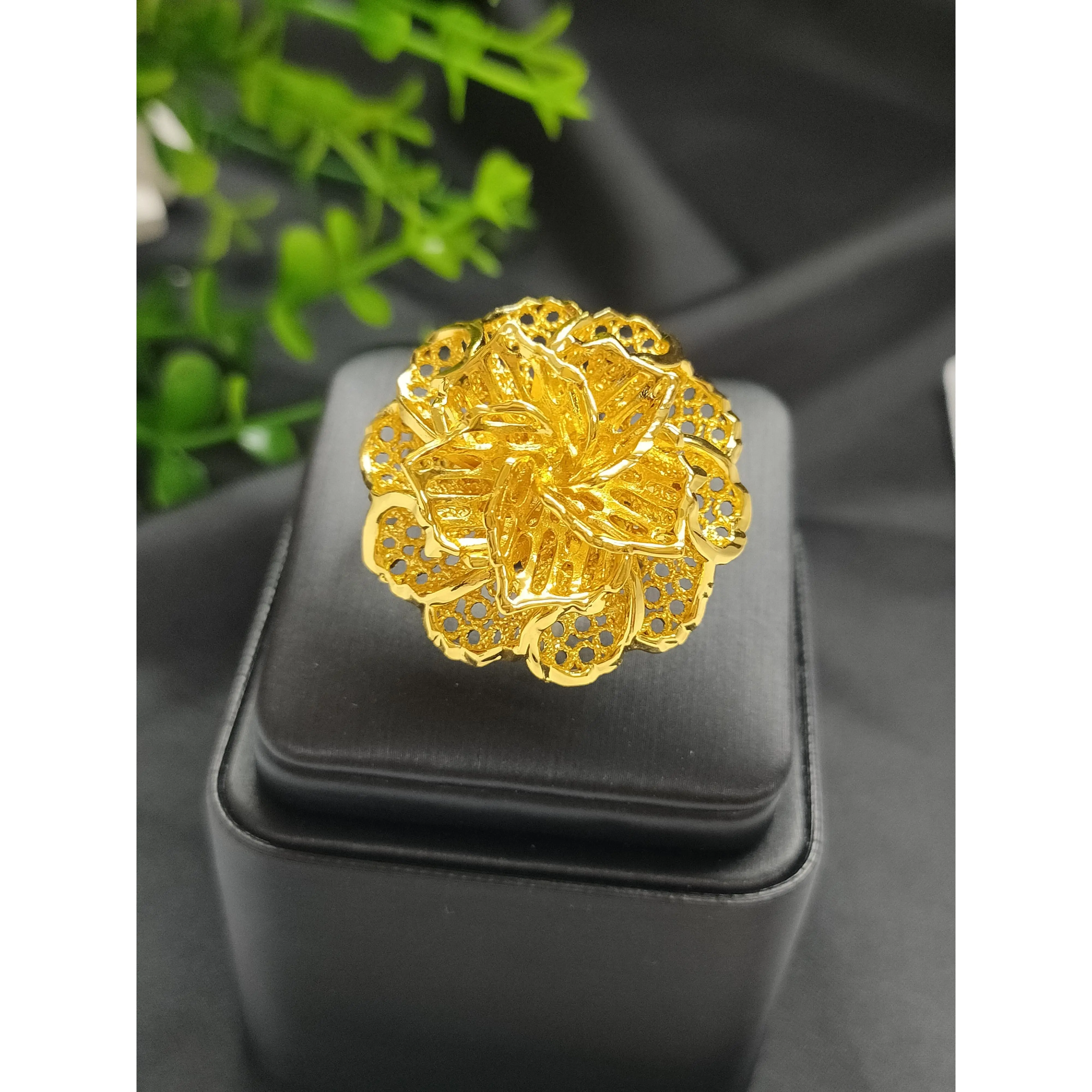 GOOD Dubai Golden Ring Brazilian Women 24K Gold Plated Wedding Bride Arabic Ethiopian Big Nigerian Jewellery Moroccan Resizabl