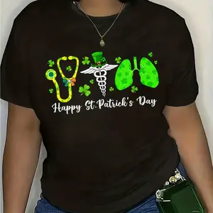 St. Patrick's Day Medical T-Shirt | Shamrock Stethoscope Lungs Graphic, Soft Casual Tee for Nurses/Doctors & Festive Luck Vibes Black CLL T-shirts-6002