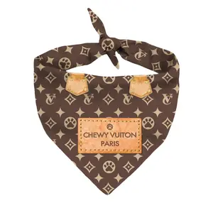 Dog Bandana Chewy Vuiton Designer Fashion Clothes Scarf Kerchief For Small Medium And Large Dogs. Funny Parody Gift Girl Or Boy Soft Durable Fabric  Adjustable Tie-on Style Triangle