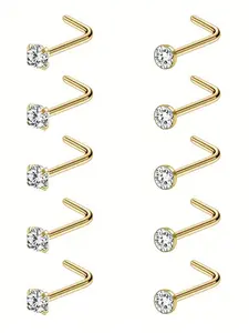 Hypoallergenic Nose Rings Set, 10pcs Stainless Steel Nose Studs for Women & Men, 20g 2mm Round Cz L-Shaped Corkscrew Piercings, Nose Piercing Jewelry