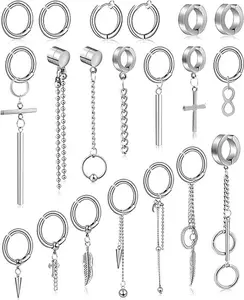 20 Pcs Clip On Earrings for Men Magnetic Earrings for Men Dangle Earring Hoop Sterling Earrings Men Stainless Steel Non Pierced Magnetic Earring Fake Earrings Piercings Silver Set