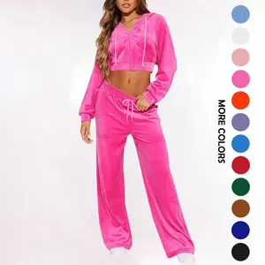 Women’s velour two-piece sweatsuit set: long-sleeve hoodie and sweatpants