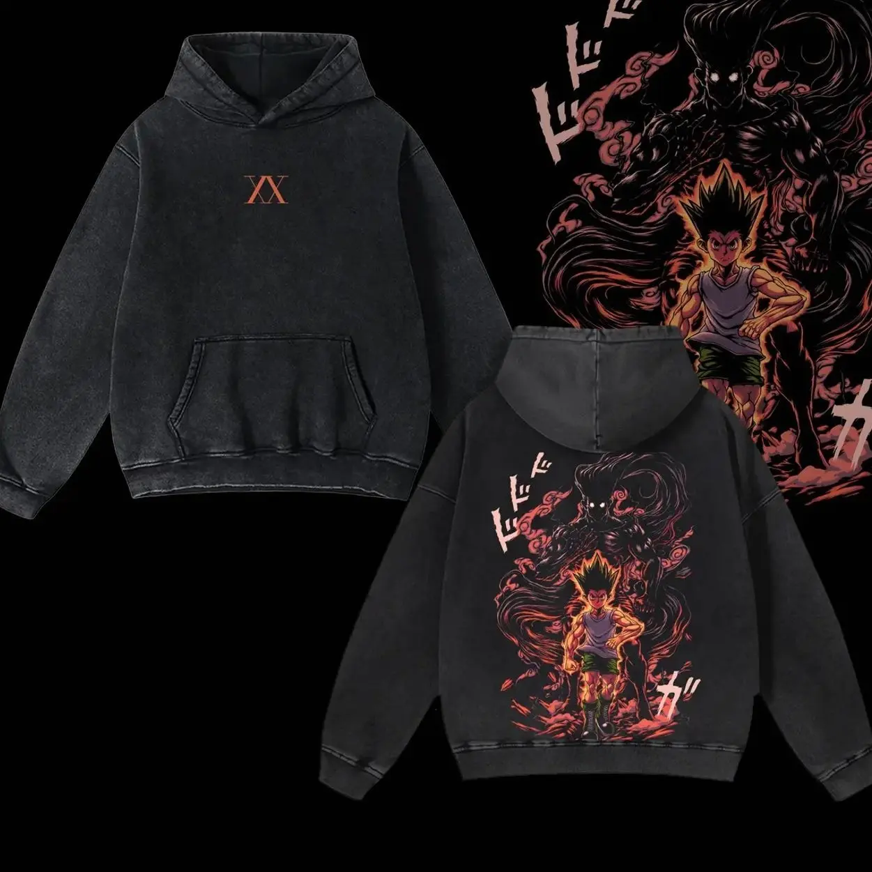 Hunter X Hunter - Gon Freecss Monster Mode Hoodie – Double Printed Oversize Washed Hoodie, Anime Streetwear Graphic Hoodies, Anime Merch, Anime Manga PH0 W0E