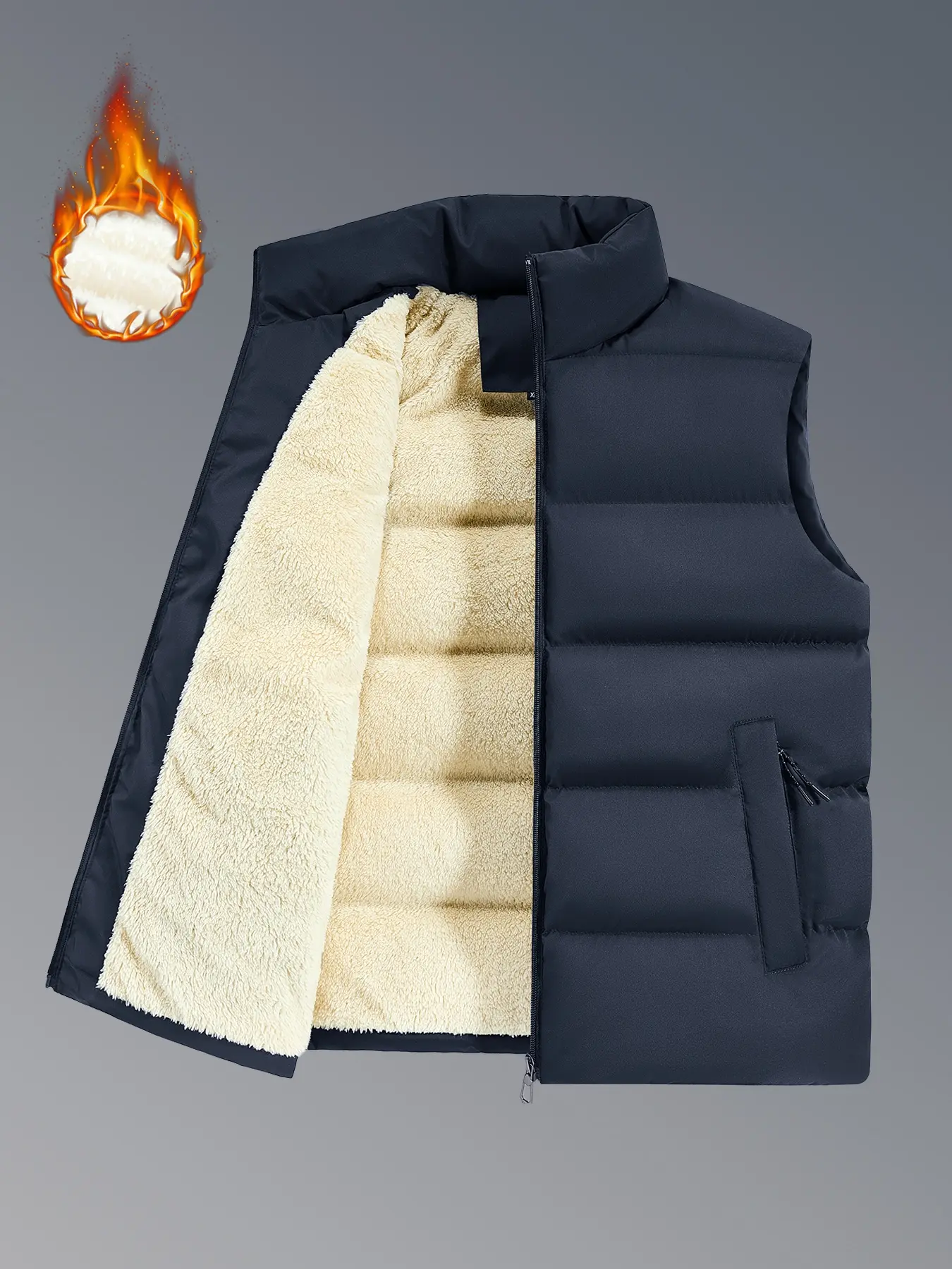 Men's Autumn Winter Casual Warm Fleece Lined Vest Jacket, H Type Woven Fabric, Moderate Thickness, Spring & Fall Outerwear, Gilet