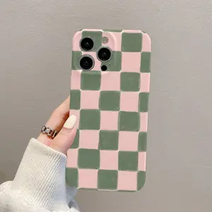 Green and pink checkered pattern, durable, shock-absorbing, four-sided glossy case with fine-tuned buttons, compatible with iPhone 17, 16 pro , 15, 14, 13, 12, 11 and other models. Makes a great holiday gift for friends or family.