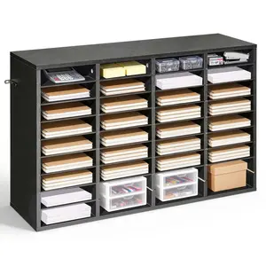VEVOR Literature Organizer, 36 Compartments Office Mailbox with Detachable Shelves, Wooden Mailbox Sorter with Particle Board, Countertop Office Home Storage Organizer for File, Document, Paper, Black