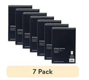 (7 pack)   Top Spiral Steno Pad, Gregg Ruled Paper, 100 Sheets, Black, 1 Count, 0 Holes