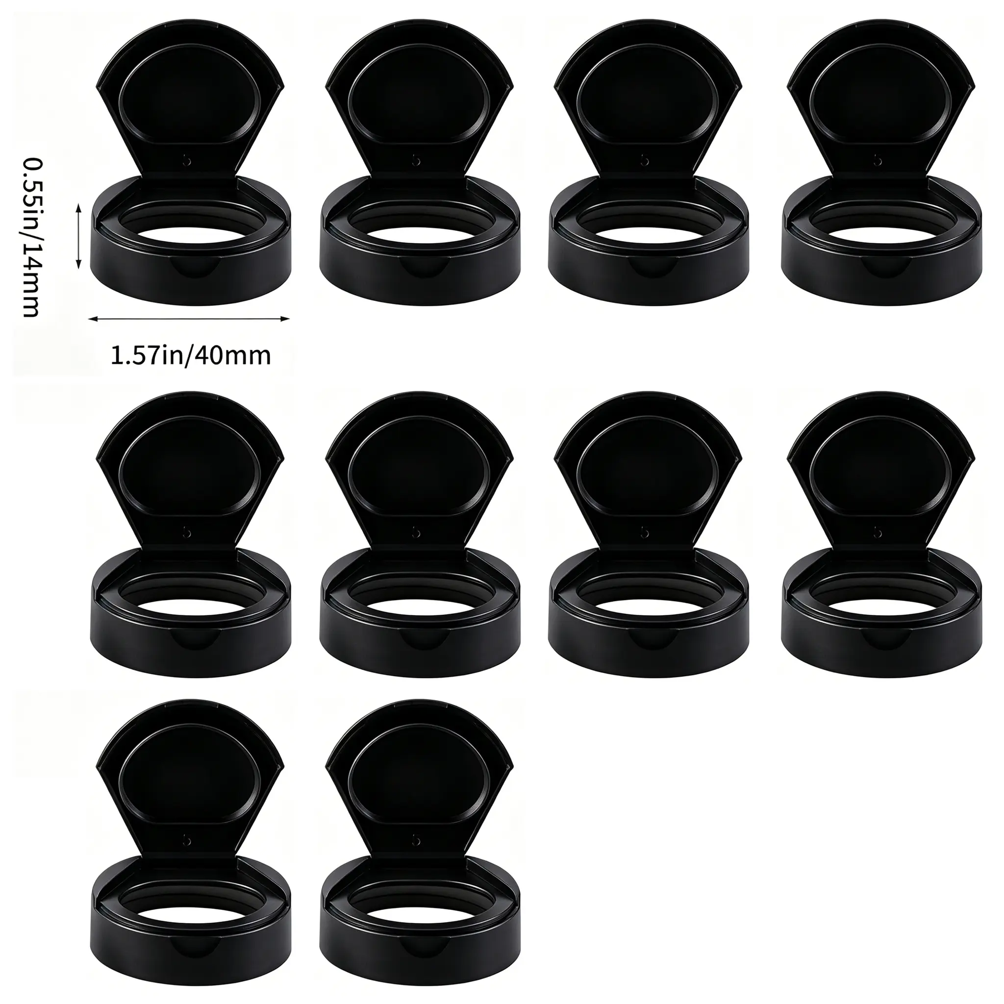 ten black 1.57-inch lids