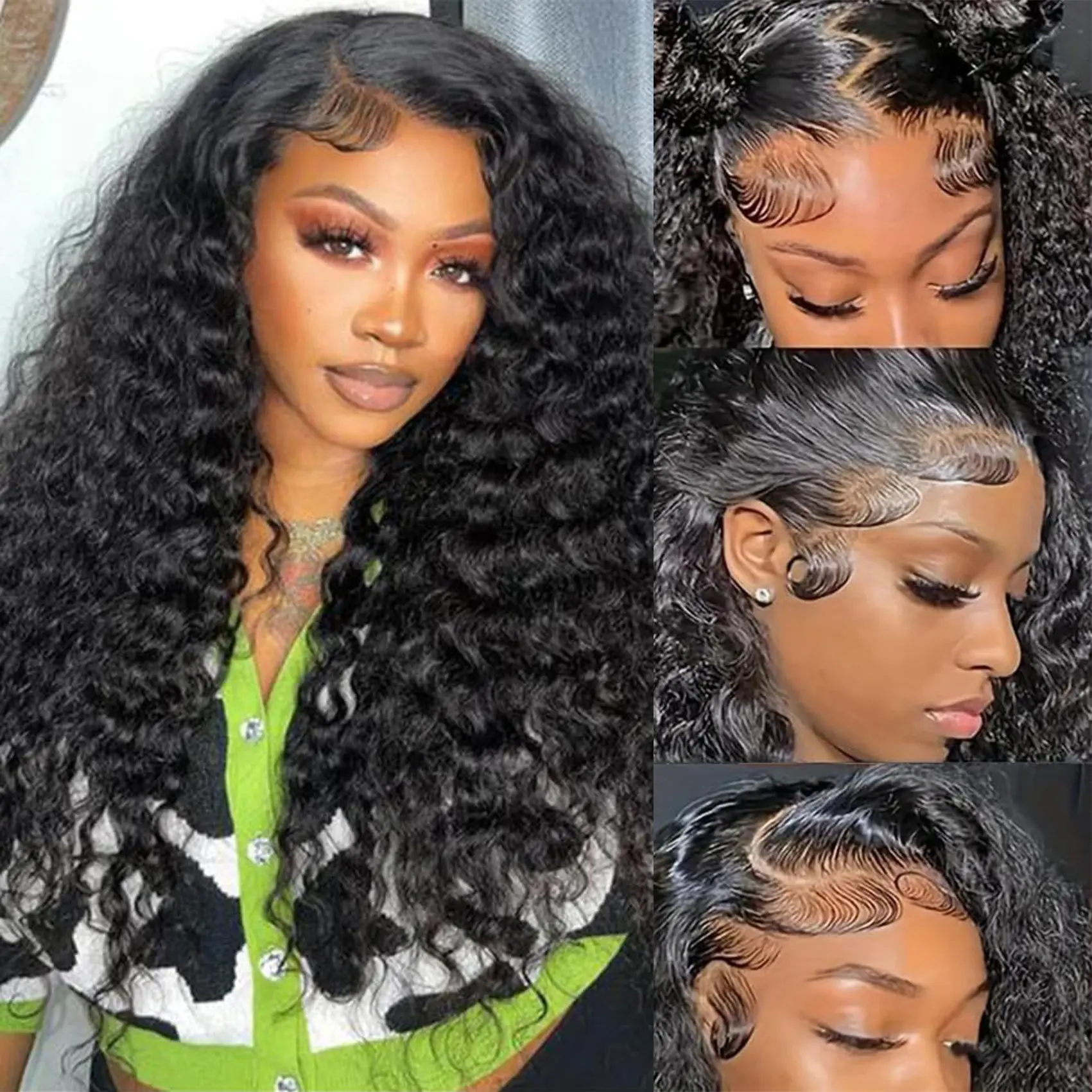 【Outlet Flash Deals】SIFULAN 13x4 HD Transparent Front Lace 24-inch Water wave Wig with Pre-Pulled Bleached Knots and Baby Hair, 200 Density Brazilian Water wave Wig Suitable for Women's Daily Activities（16-30inch）