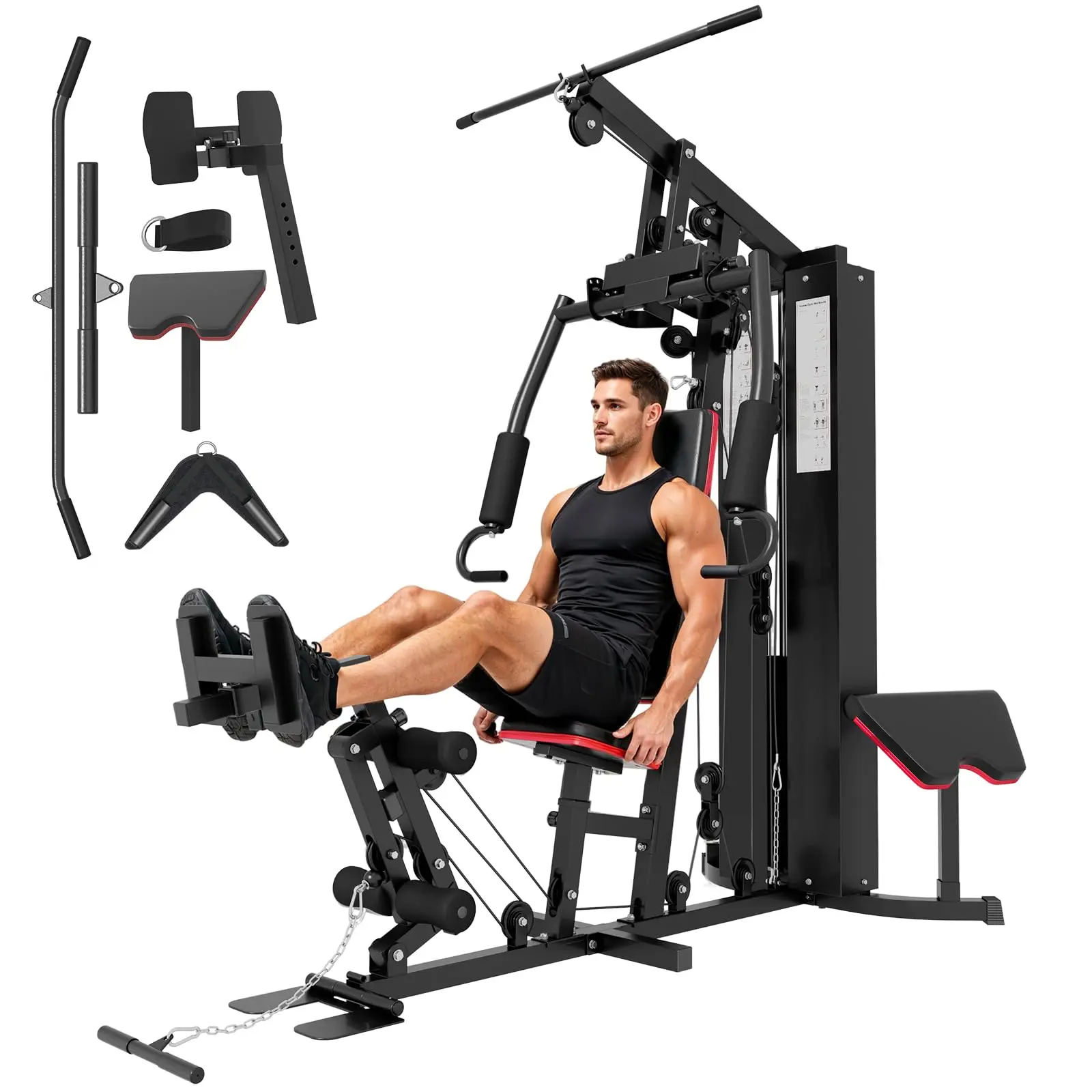YODOLLA Workout Station with Leg Press, Multifunctional Home Gym Equipment , Space Saving Workout Machine, 152LBS Weight Stack, Full Body Strength Training with Pulley System for Garage & Apartment
