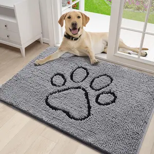 Dog Door Mat for Muddy Paws,  Non-Slip Washable Mat, Quick Dry Chenille, Entry Indoor Door Mat for Inside Floor (30x20 Inches, Grey)