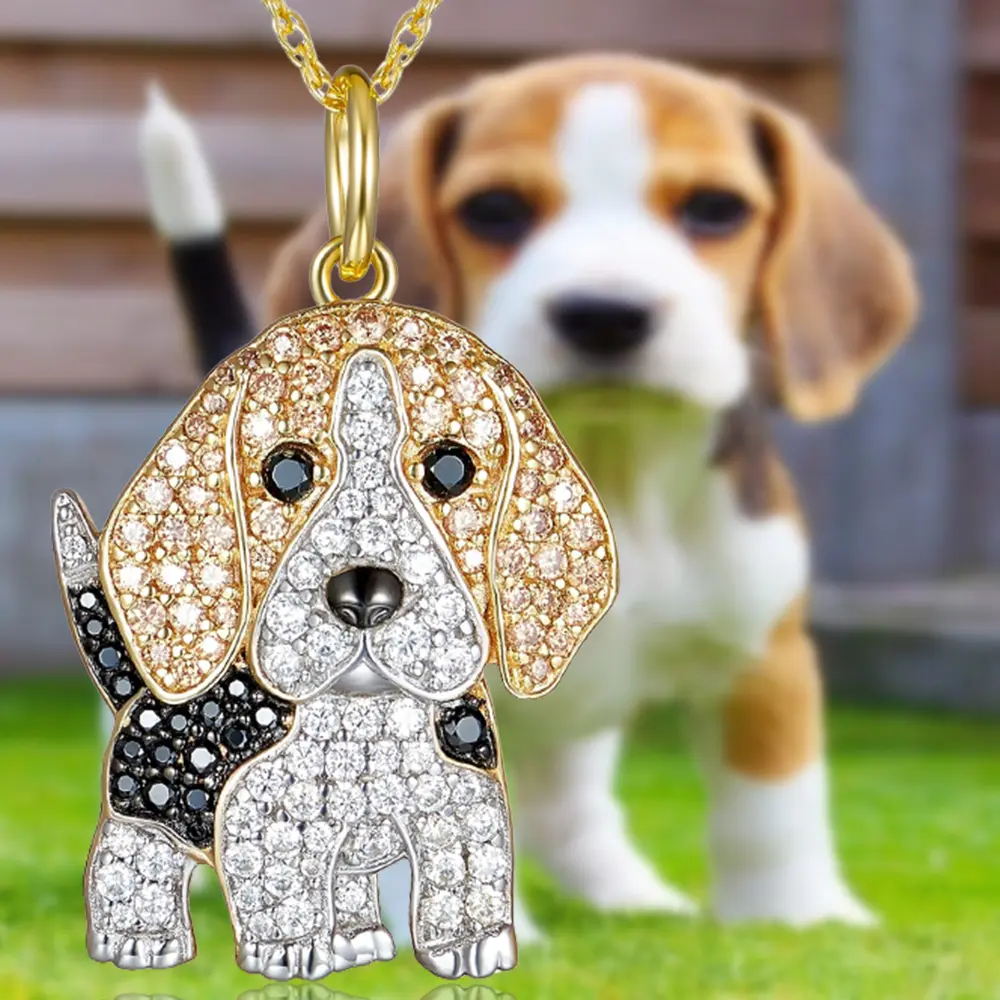 Exquisite Beagle Dog Pendant Necklace with Sparkling Cubic Zirconia Accents - Unique Stylish Alloy Jewelry for Men & Women, Trendy Pet Lover Gift, Handcrafted Hypoallergenic Fashion Accessory